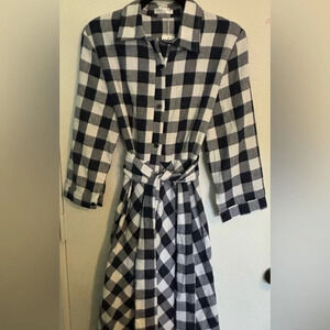 NWT Chigant Womens Navy White Buffalo Plaid Dress 3/4‎ Sleeve A-line sz Medium